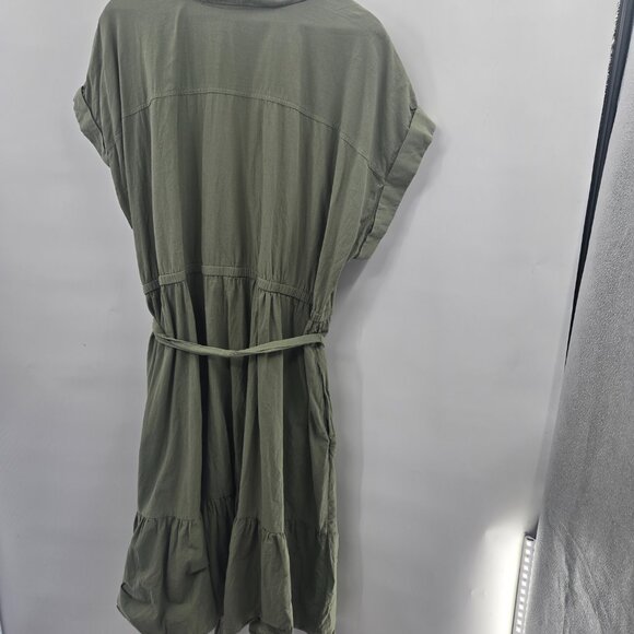 Ava and Viv Green V-Neck Buttoned Belted 100% Cotton Midi Dress 3x - Picture 2 of 12